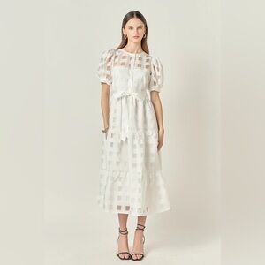 English Factory XS white grid check midi dress
